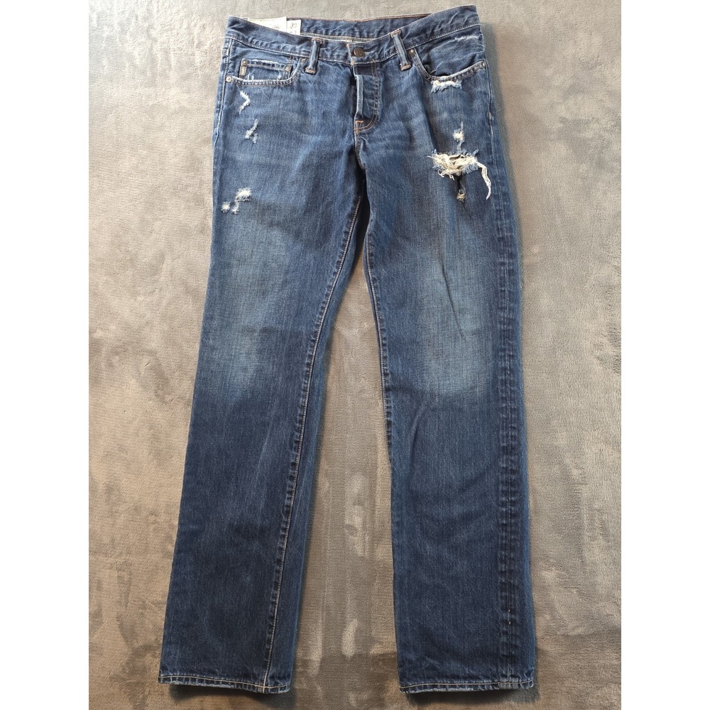 Abercrombie Fitch Button Fly Mens Jeans Size 33x32 MSR (34×33) Dark Blue
